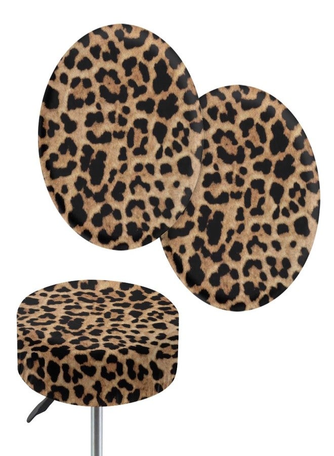 GLENLCWE Wild Leopard Cheetah Print Stool Covers Round Set of 2 Polyester Fashion Bar Stool Slipcovers Seat Cushion Elastic Round Non Slip Bar Stool Seat Covers,14-16inch - Image 1
